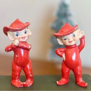 Vintage Red Elf Figurines